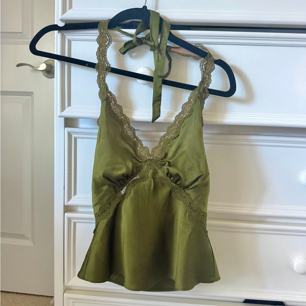 NWOT Reformation Monica Silk Top in Green - Picture 3 of 5